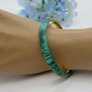 Vintage Malachite Inlaid Bracelet Golden Brass Bangle Green Stone